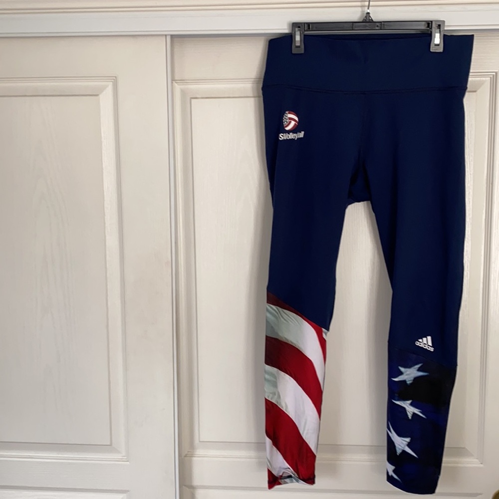Adidas Navy and Red Striped USA Volleyball XL Leggings